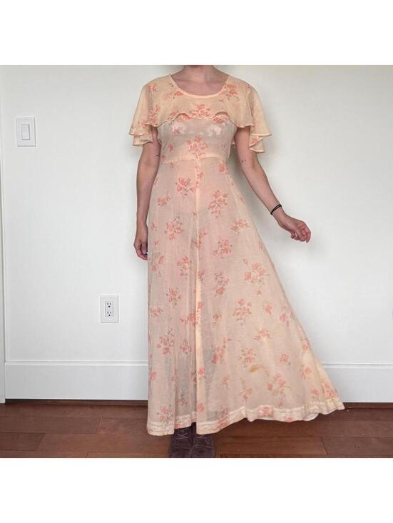 Dresses & Skirts - Vintage 70s sheer floral prairie dress Sz M/L